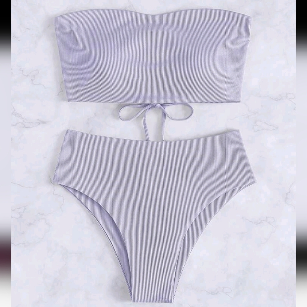 Tie Back Bandeau 2 Piece Bikini Set, L (8-10), Lavender